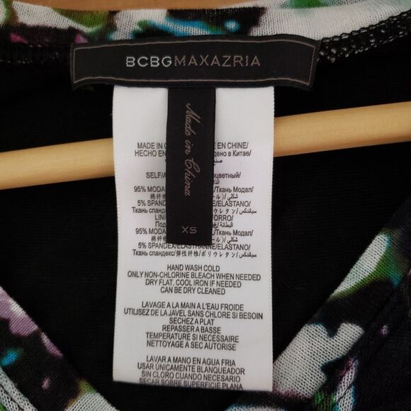 BCBG MaxAzria XSmall Long Sleeve Purple Blue Floral V-neck Bodycon Tori … - Picture 4 of 12